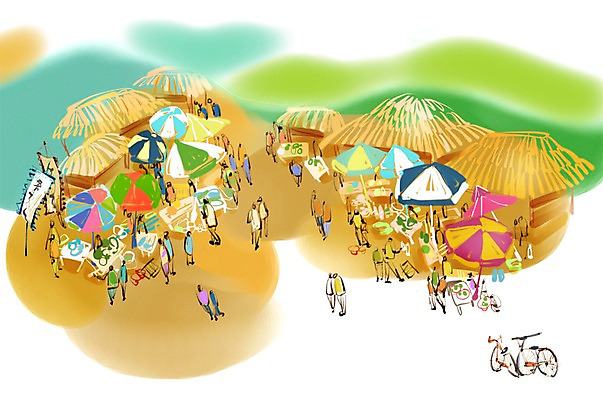 PSD 여자 남자 길 여유 육상교통 교통수단 여행 이동 일러스트 휴식 산 사람 여러명 자전거 파라솔 자전거여행 자전거길 화개장터 국내일러스트 감정 다수 교통 컨셉 바이크 파일형식 하동