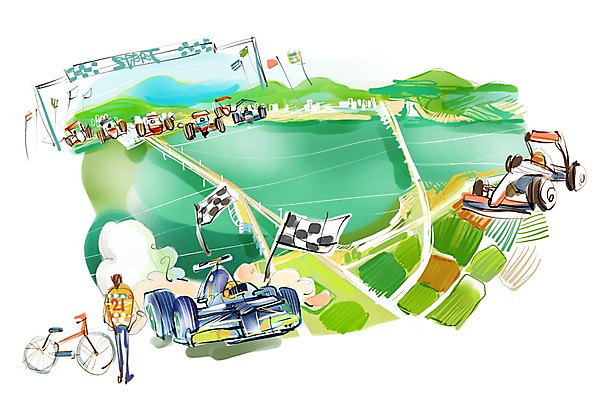 PSD 여자 남자 길 여유 육상교통 교통수단 여행 이동 일러스트 자동차 휴식 사람 여러명 강 자전거 레이싱 자동차경주 자전거여행 자전거길 영산강하구둑 국내일러스트 감정 다수 교통 컨셉 시합 바이크 파일형식