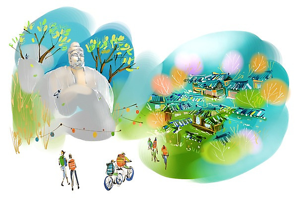 PSD 나무 식물 건축물 여자 남자 건축 길 여유 육상교통 교통수단 여행 이동 일러스트 휴식 사람 여러명 동상 자전거 소나무 자전거여행 자전거길 도산서원 이천동석불 국내일러스트 감정 다수 교통 컨셉 조형물 바이크 기념물 서원 석불 안동 파일형식