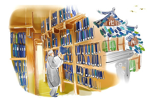 PSD 한국문화 한국전통 전통 건축물 남자 건축 종교 전통문화 문화 여유 여행 이동 불교 일러스트 휴식 책장 한명 사람 세계문화유산 문화재 사찰 고서 국보 목조 자전거여행 팔만대장경 해인사 해인사장경판전 활자판 남자만 남자한명만 국내일러스트 1 동양문화 감정 가구 컨셉 종교건축 유물 한국 책 자전거 인쇄판 합천 파일형식