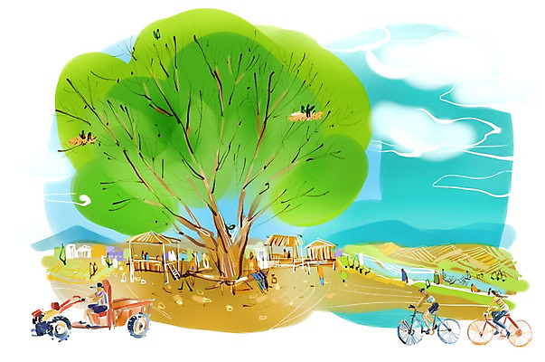 PSD 나무 식물 여자 남자 길 여유 육상교통 교통수단 여행 이동 일러스트 휴식 사람 여러명 계곡 자전거 농기구 원두막 자전거여행 자전거길 경운기 국내일러스트 감정 다수 교통 컨셉 농업 바이크 농기계 파일형식