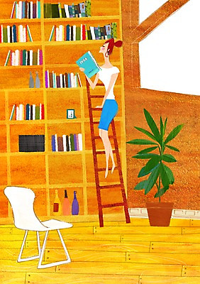 전신 PSD 식물 여자 화분 백그라운드 의자 일러스트 사다리 책장 한명 서기 사람 책 인테리어 방 서재 초크일러스트 초크아트 꽂이 안식처 여자만 여자한명만 국내일러스트 1 디자인 가구 모션 휴식 도구 그림 파일형식