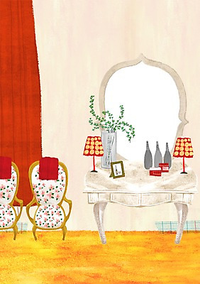 PSD 식물 가구 백그라운드 의자 일러스트 조명 사람없음 인테리어 꽃병 화장품 거울 스탠드 병 화장대 초크일러스트 초크아트 국내일러스트 식기 디자인 꽃 생활용품 뷰티 그림 파일형식