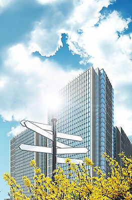 PSD 식물 구름 편집 편집이미지 계절 현대건축 건축 꽃 하늘 알림판 풍경 빌딩 사람없음 건물 도시풍경 3D 고층빌딩 봄 도시 표지판 개나리 방향 입체 이미지편집 편집3D 자연요소 건축물 디지털합성 파일형식