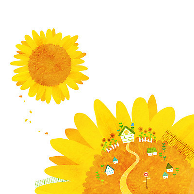 PSD 식물 사계절 계절 꽃 백그라운드 일러스트 해바라기 주택 알림판 풍경 사람없음 건물 여름 울타리 노란색 표지판 국내일러스트 건축물 컬러 담장 파일형식