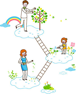 나무 식물 구름 여자 남자 꽃 딸 어린이 무지개 일러스트 사다리 가족 엄마 씨앗 미소 웃음 사람 소녀 성인 세명 부모 농사 물뿌리개 수확 자녀 농촌 시골 아빠 물주기 귀농 국내일러스트 AI파일 자연요소 농업 관계 모션 표정 도구 파일형식 벡터