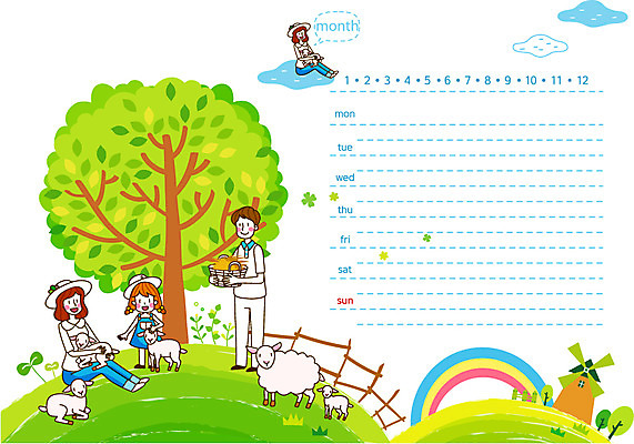 나무 식물 동물 구름 모자 여자 남자 딸 어린이 무지개 일러스트 포유류 가족 엄마 미소 웃음 사람 소녀 성인 세명 부모 농사 다이어리 가축 목장 풍차 달력 자녀 농촌 시골 양 날짜 아빠 계획 계획표 귀농 스케줄러 스케쥴러 국내일러스트 AI파일 자연요소 잡화 컨셉 농업 관계 표정 사무용품 파일형식 벡터