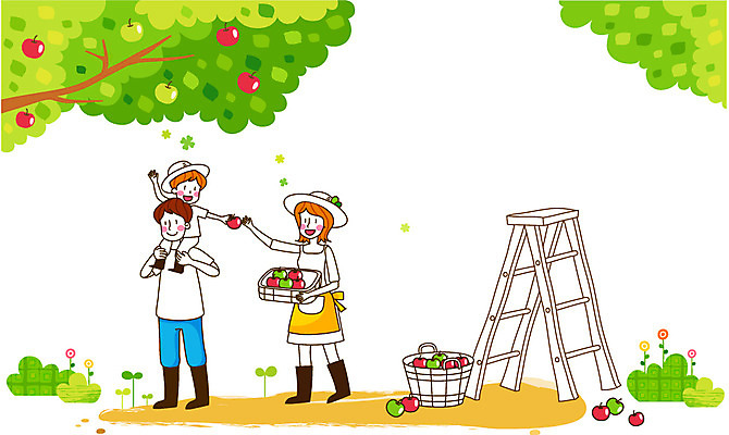 나무 식물 모자 여자 열매 남자 아들 어린이 과일 일러스트 사다리 가족 엄마 미소 웃음 사람 소년 성인 세명 농작물 부모 바구니 농사 수확 자녀 농촌 시골 아빠 사과 귀농 사과나무 국내일러스트 AI파일 잡화 농업 관계 표정 도구 파일형식 벡터