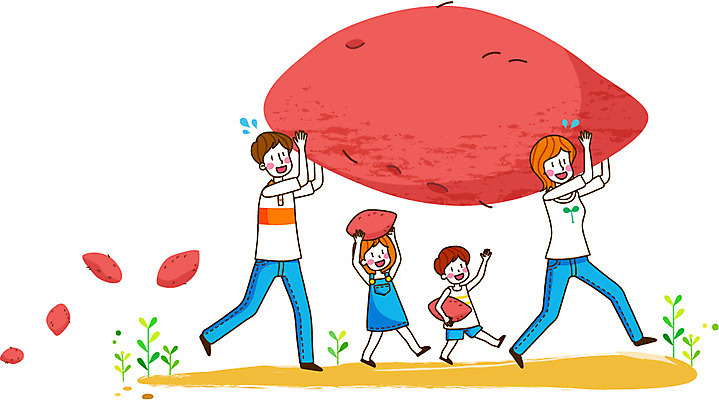 여자 남자 딸 아들 어린이 채소 일러스트 가족 엄마 미소 웃음 사람 소녀 소년 여러명 성인 농작물 부모 농사 수확 자녀 농촌 시골 아빠 고구마 귀농 국내일러스트 AI파일 다수 농업 관계 뿌리채소 표정 파일형식 벡터