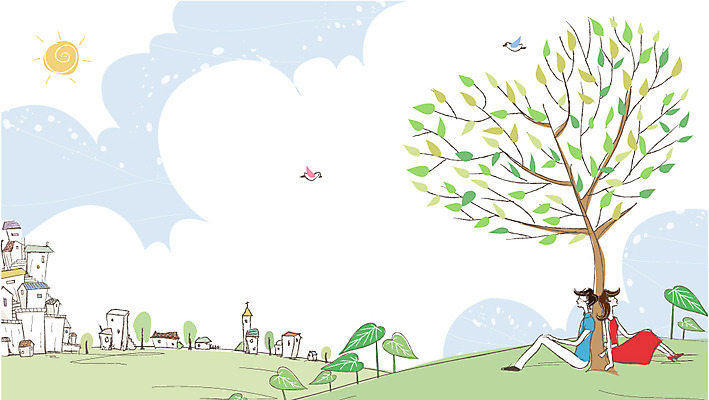 나무 식물 동물 구름 커플 여자 남자 행복 데이트 일러스트 조류 하늘 주택 사랑 미소 웃음 사람 빌딩 두명 건물 태양 다정 국내일러스트 AI파일 자연요소 건축물 감정 컨셉 관계 표정 파일형식 벡터