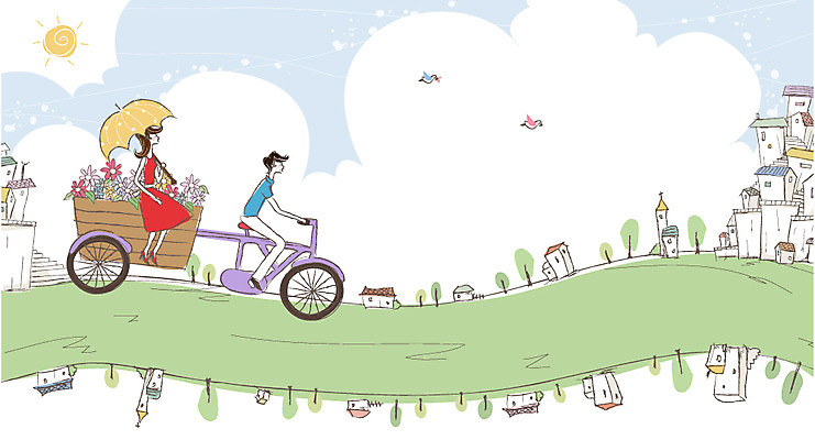 나무 식물 동물 구름 커플 여자 남자 꽃 행복 교통수단 교통 데이트 일러스트 조류 하늘 주택 사랑 미소 웃음 사람 빌딩 두명 건물 태양 자전거 다정 수레 승차 양산 국내일러스트 AI파일 자연요소 건축물 감정 컨셉 관계 모션 표정 바이크 카트 파일형식 벡터