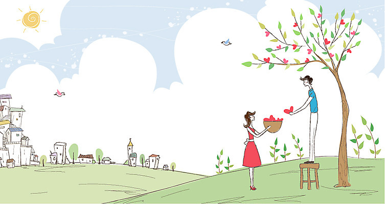 나무 식물 동물 구름 커플 여자 남자 행복 한쌍 데이트 일러스트 조류 하늘 주택 사랑 미소 웃음 사람 빌딩 두명 건물 태양 바구니 다정 하트 쌍 국내일러스트 AI파일 자연요소 모양 건축물 감정 컨셉 관계 표정 파일형식 벡터