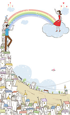 나무 식물 동물 구름 커플 여자 남자 행복 한쌍 무지개 데이트 일러스트 조류 하늘 주택 사랑 미소 웃음 사람 빌딩 두명 건물 다정 쌍 국내일러스트 AI파일 자연요소 건축물 감정 컨셉 관계 표정 파일형식 벡터