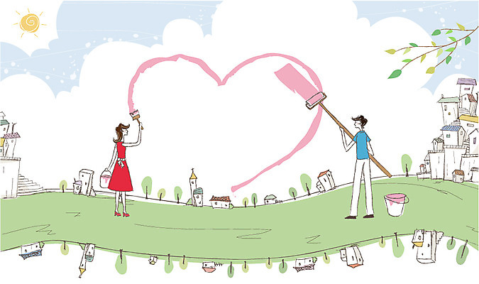 나무 식물 구름 커플 여자 남자 행복 한쌍 데이트 일러스트 하늘 주택 사랑 미소 웃음 사람 빌딩 두명 건물 태양 다정 페인트 하트 붓 페인트칠 쌍 그리기 그림 페인트통 페인트붓 국내일러스트 AI파일 자연요소 모양 건축물 감정 컨셉 관계 모션 페인팅 통 표정 파일형식 벡터