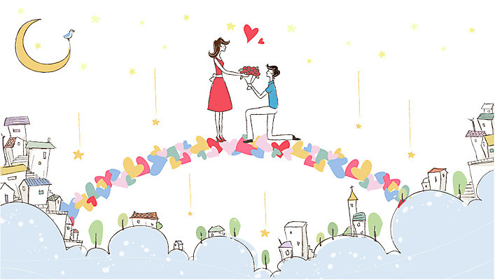 나무 식물 동물 구름 커플 여자 기념일 남자 꽃 행복 한쌍 꽃다발 프로포즈 데이트 일러스트 조류 하늘 주택 사랑 미소 웃음 사람 이벤트 빌딩 두명 건물 다정 달 하트 쌍 초승달 가교 국내일러스트 AI파일 자연요소 모양 건축물 감정 컨셉 관계 표정 파일형식 벡터