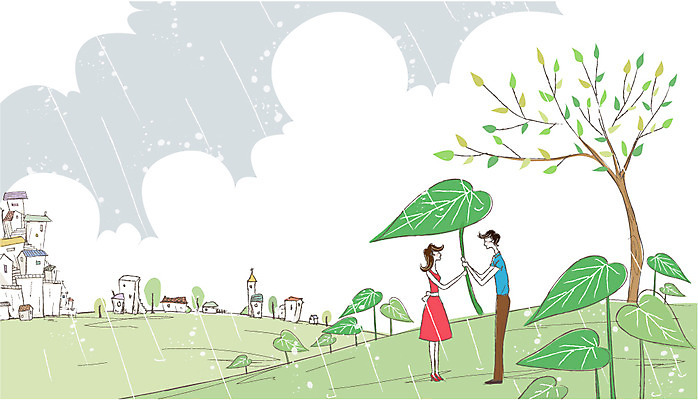 나무 식물 구름 커플 여자 남자 행복 한쌍 잎 데이트 일러스트 우산 하늘 나뭇잎 주택 사랑 미소 웃음 사람 빌딩 두명 건물 다정 쌍 비 빗방울 국내일러스트 AI파일 자연요소 건축물 감정 컨셉 관계 날씨 표정 비_날씨 파일형식 벡터