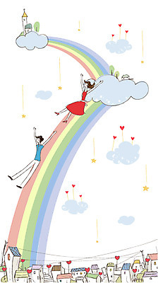 나무 식물 구름 커플 여자 남자 행복 한쌍 무지개 데이트 일러스트 하늘 주택 사랑 미소 웃음 사람 빌딩 두명 건물 다정 쌍 미끄럼틀 국내일러스트 AI파일 자연요소 건축물 감정 컨셉 관계 표정 놀이기구 파일형식 벡터