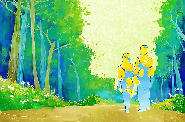 PSD 나무 식물 동물 부부 커플 여자 남자 꽃 실루엣 한쌍 나비 곤충 일러스트 자연 그림자 사람 두명 산책 쌍 리빙 네이처 국내일러스트 관계 휴식 촬영기법 생태계 파일형식