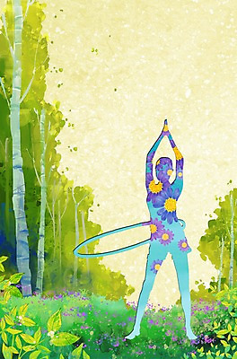 PSD 나무 식물 여자 꽃 실루엣 잎 일러스트 자연 건강 그림자 한명 사람 운동 건강관리 훌라후프 리빙 네이처 여자만 여자한명만 국내일러스트 1 촬영기법 관리 생태계 파일형식