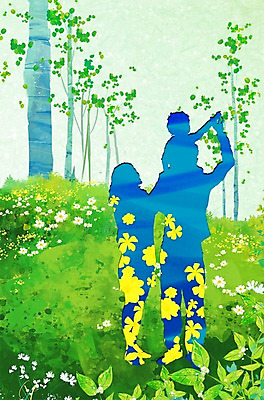 PSD 나무 식물 여자 남자 꽃 실루엣 어린이 잎 일러스트 가족 자연 엄마 그림자 사람 세명 부모 자녀 목말 아빠 리빙 네이처 국내일러스트 관계 모션 촬영기법 생태계 파일형식