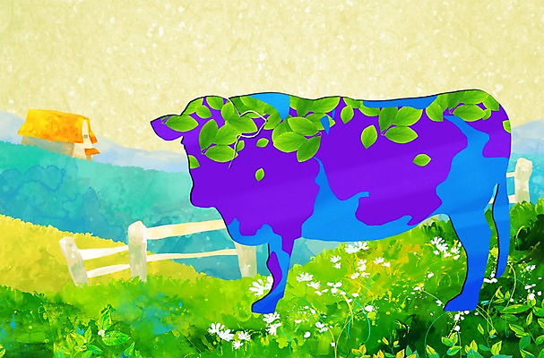 PSD 나무 식물 동물 꽃 실루엣 잎 일러스트 포유류 자연 그림자 사람없음 울타리 목장 소 젖소 리빙 네이처 국내일러스트 촬영기법 담장 생태계 파일형식