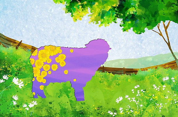 PSD 나무 식물 동물 꽃 실루엣 잎 일러스트 포유류 자연 그림자 사람없음 울타리 목장 양 리빙 네이처 국내일러스트 촬영기법 담장 생태계 파일형식