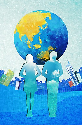 PSD 여자 남자 실루엣 지구 포즈 일러스트 자연 고개숙이기 그림자 사람 빌딩 두명 건물 예절 인사 손모으기 리빙 네이처 국내일러스트 건축물 촬영기법 숙이기 손짓 생태계 파일형식