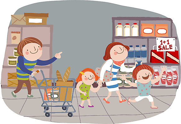 전신 라이프스타일 여자 남자 딸 행복 아들 어린이 일러스트 가족 엄마 함께함 서기 미소 웃음 사람 소녀 소년 여러명 성인 라이프 장보기 부모 화목 카트 쇼핑카 수레 자녀 아빠 마트 국내일러스트 AI파일 감정 다수 컨셉 관계 모션 표정 생활 쇼핑 상점 파일형식 벡터