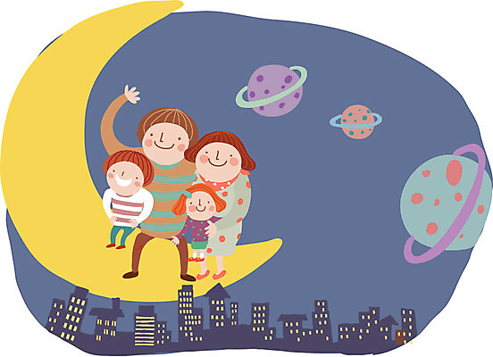 전신 라이프스타일 여자 남자 딸 행복 아들 어린이 일러스트 가족 엄마 함께함 미소 웃음 사람 앉기 소녀 빌딩 소년 여러명 성인 건물 라이프 부모 화목 달 자녀 아빠 저녁 초승달 우주선 국내일러스트 AI파일 자연요소 건축물 감정 다수 컨셉 관계 모션 표정 생활 우주 야간 파일형식 벡터