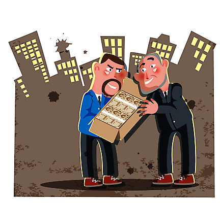 남자 지폐 돈 일러스트 사람 빌딩 두명 건물 범죄 범죄인 사회이슈 뇌물 돈상자 남자만 국내일러스트 AI파일 건축물 컨셉 상자 재산 파일형식 벡터