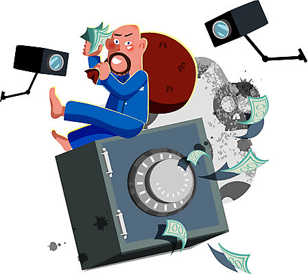 남자 지폐 돈 일러스트 한명 사람 카메라 범죄 범죄인 도둑 절도 사회이슈 금고 감시카메라 남자만 남자한명만 국내일러스트 AI파일 1 컨셉 전자제품 재산 파일형식 벡터