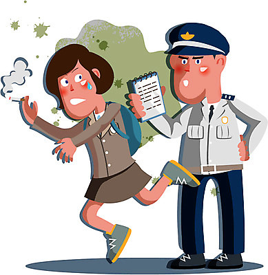 학생 여학생 여자 남자 교복 일러스트 청소년 흡연 담배 사람 성인 두명 다이어리 금지 범죄 경찰 사회이슈 금연 국내일러스트 AI파일 직업 옷 캠페인 컨셉 사무용품 파일형식 벡터