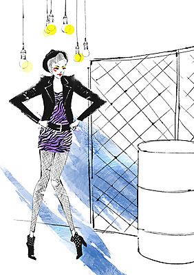 전신 PSD 우먼라이프 라이프스타일 여자 패션 포즈 일러스트 전구 조명 통 한명 서기 사람 성인 라이프 뷰티 철조망 철망 드럼통 기름통 여자만 여자한명만 성인여자만 성인만 국내일러스트 1 모션 생활 파일형식