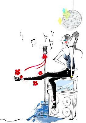 전신 PSD 우먼라이프 라이프스타일 여자 음향기기 포즈 음표 일러스트 한명 사람 앉기 성인 라이프 뷰티 스피커 무대 마이크 미러볼 여자만 여자한명만 성인여자만 성인만 국내일러스트 1 기호 음악 모션 생활 장식 전자제품 파일형식