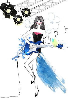 전신 PSD 우먼라이프 라이프스타일 여자 악기 포즈 연주 음표 일러스트 현악기 조명 한명 서기 사람 성인 라이프 뷰티 무대 기타 여자만 여자한명만 성인여자만 성인만 국내일러스트 1 기호 음악 모션 생활 파일형식