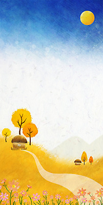 PSD 나무 식물 사계절 계절 꽃 길 백그라운드 일러스트 자연 거리 주택 초가집 따뜻함 풍경 사람없음 가을풍경 보름달 달 가을 코스모스 자연백그라운드 가을배경 국내일러스트 자연요소 한옥 건물 생태계 파일형식 가을_계절