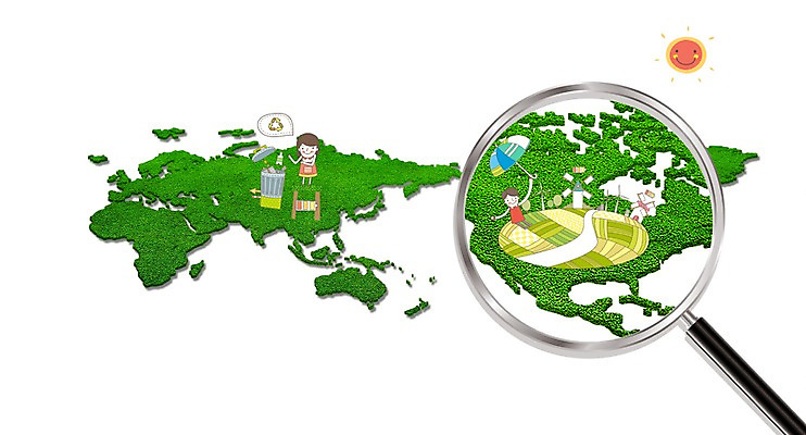 PSD 편집이미지 여자 남자 캠페인 세계지도 지도 돋보기 사람 두명 태양 3D 자연보호 그린캠페인 재활용 확대 분리수거 편집3D 자연요소 자연 세계 보호 디지털합성 친환경 파일형식