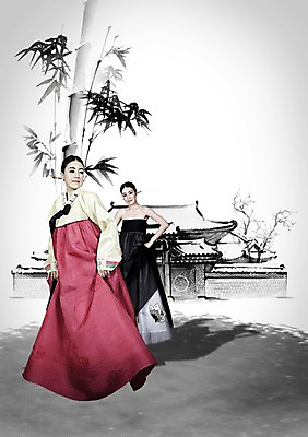 전신 PSD 식물 편집이미지 한국전통 전통 건축물 여자 전통문화 문화 고건축 서기 사람 동양인 20대 성인 두명 건물 앞모습 한국인 전통의상 한복 대나무 개량한복 여자만 성인여자만 청년만 청년여자만 성인만 이미지편집 나무 건축 뷰포인트 모션 한국 인종 청년 파일형식