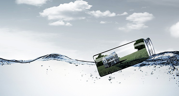 PSD 구름 편집이미지 바다 하늘 유리병 주택 사람없음 건물 물 3D 미니어처 물방울 떠있는 편집3D 자연요소 건축물 모션 병_용기 모형 디지털합성 파일형식