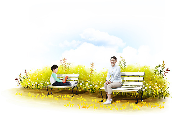 전신 PSD 나무 편집이미지 계절 공원 여자 남자 어린이 단풍 낙엽 벤치 의자 휴식 미소 웃음 들기 사람 앉기 동양인 소년 성인 두명 책 독서 가을풍경 한국인 가을 은행잎 이미지편집 식물 공공시설 가구 컨셉 잎 모션 표정 인종 풍경 파일형식 가을_계절