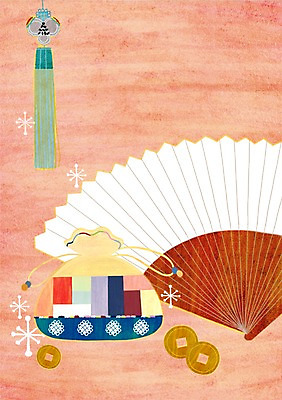 PSD 한국문화 한국전통 전통 명절 전통문화 돈 일러스트 장신구 복주머니 한국 사람없음 장식 추석 동전 부채 주머니 노리개 비단주머니 전통부채 장식술 국내일러스트 동양문화 기념일 아시아 문화 전통소품 재산 파일형식