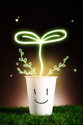 PSD 식물 편집이미지 캠페인 페인팅 표정 웃음 잔디 초원 사람없음 컵 초록색 빛 새싹 자연보호 환경 그린캠페인 광선 풀 종이컵 에코 라이트페인팅 이미지편집 식기 컬러 자연 보호 일회용 파일형식