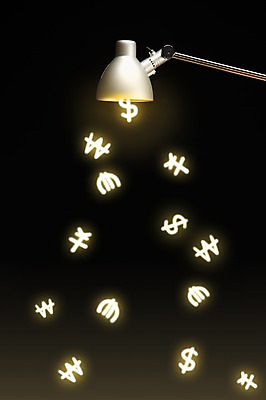 PSD 편집이미지 비즈니스 페인팅 전등 조명 사람없음 금융 경제 빛 달러 유로 광선 스탠드 원화 화폐기호 엔 라이트페인팅 이미지편집 기호 돈 화폐 파일형식