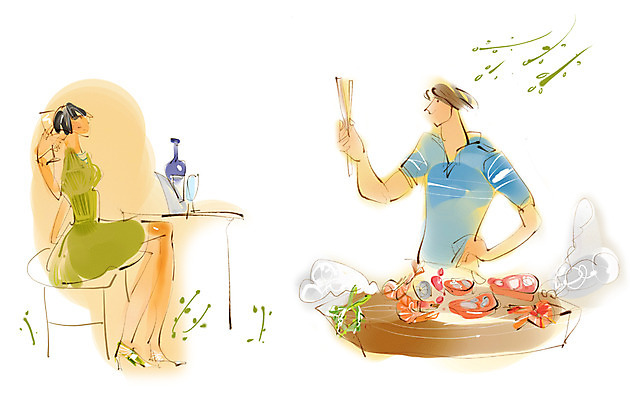 PSD 라이프스타일 커플 여자 남자 음식 한쌍 데이트 일러스트 미소 웃음 사람 성인 취미 두명 라이프 식사 쌍 바비큐 모던 모던라이프 모던피플 성인만 국내일러스트 관계 표정 생활 파일형식