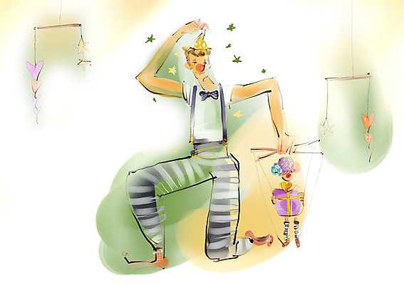 PSD 라이프스타일 남자 인형 일러스트 한명 미소 웃음 사람 성인 라이프 분장 파티 피에로 모던 모던라이프 모던피플 남자만 남자한명만 성인남자만 성인만 국내일러스트 1 표정 이벤트 생활 파일형식