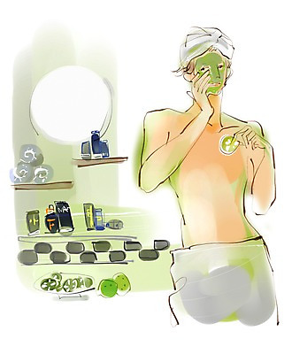 PSD 라이프스타일 남자 일러스트 한명 미소 웃음 사람 성인 취미 라이프 뷰티 마사지 모던 피부관리 팩 모던라이프 마스크팩 모던피플 남자만 남자한명만 성인남자만 성인만 국내일러스트 1 표정 생활 화장품 파일형식