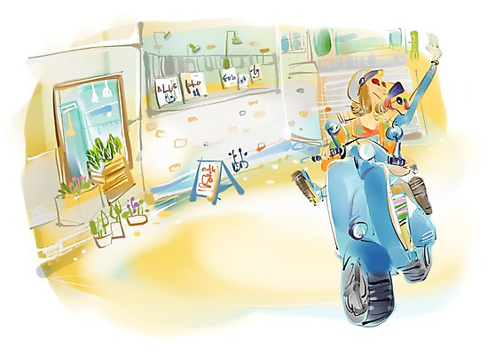 PSD 라이프스타일 여자 육상교통 교통수단 교통 일러스트 미소 웃음 사람 성인 취미 두명 라이프 스쿠터 오토바이 모던 모던라이프 모던피플 여자만 성인여자만 성인만 국내일러스트 표정 생활 바이크 파일형식