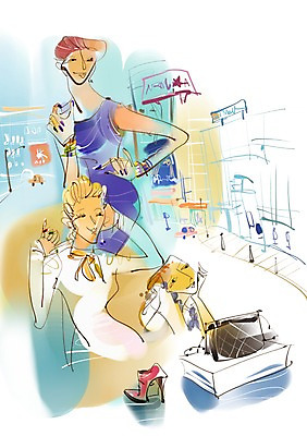 PSD 라이프스타일 잡화 여자 구두 신발 가방 일러스트 미소 웃음 사람 여러명 성인 취미 라이프 쇼핑 상점 모던 모던라이프 모던피플 신상품 여자만 성인여자만 성인만 국내일러스트 다수 표정 생활 상품 파일형식