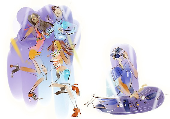 PSD 라이프스타일 여자 남자 일러스트 미소 웃음 사람 여러명 성인 취미 라이프 파티 나이트 춤 DJ 모던 클럽 모던라이프 디제잉 모던피플 성인만 국내일러스트 다수 문화예술 표정 이벤트 생활 파일형식