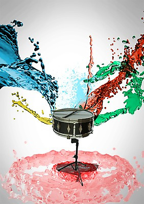 PSD 편집 편집이미지 악기 백그라운드 타악기 잉크 사람없음 3D 물감 드럼 튀는물 편집3D 음악 미술도구 디지털합성 액체표현 스플래쉬 파일형식